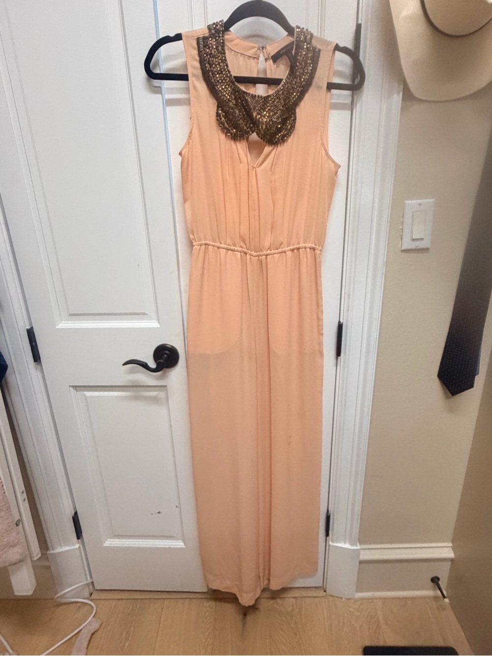 BCBG Peach Beaded Collar Sleeveless Maxi Dress